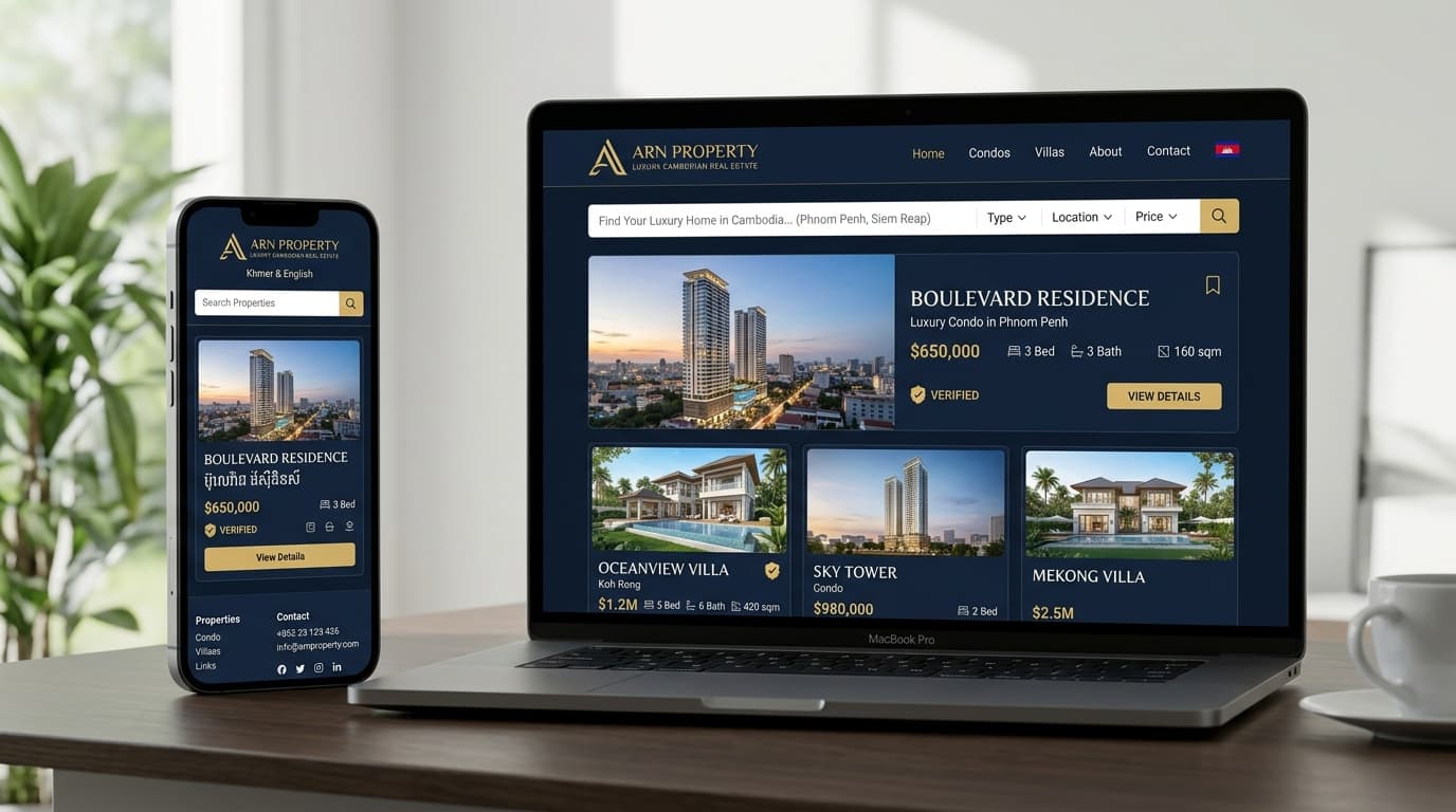 ARN Property real estate platform shown on desktop and mobile screens